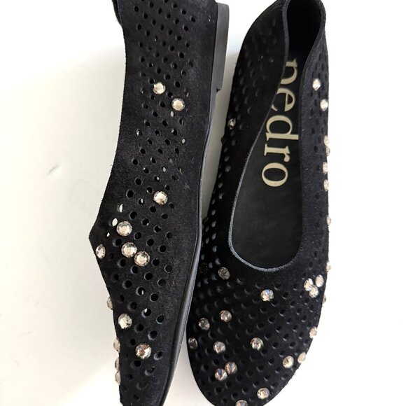 Pedro Garcia Shoes - Pedro Garcia Shoes Women's Black Suede Crystal Swarovski Flats Size 8 (38)